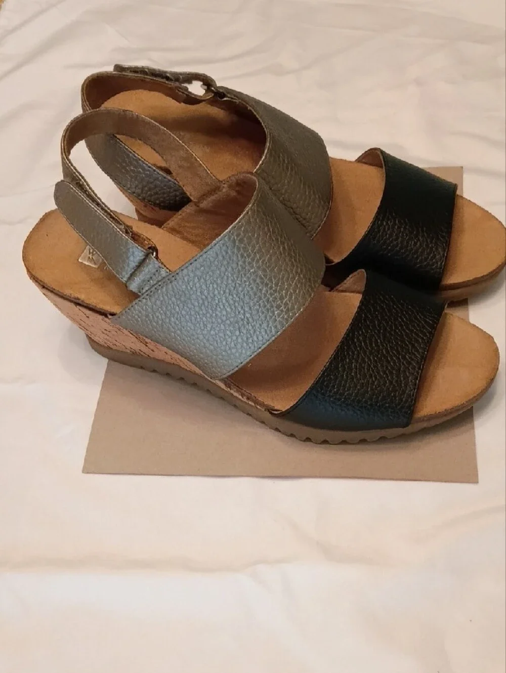 White Mountain Gray and Black Leather Slingback Sandals